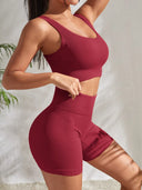 Seamless Ribbed 2-Piece Women's Yoga Set for Fitness and Running