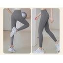 Sculpted Ribbed Yoga Leggings for Women - High Waist Tummy Control Workout Tights  ourlum.com   