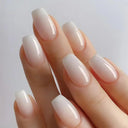 French False Nails Chic Nude White Short Square Tips Glue