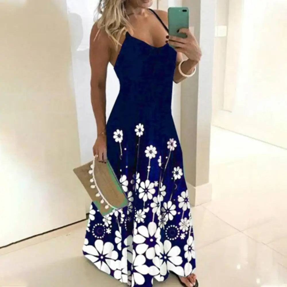 Oversized Bohemian Maxi Dress: Elegant Summer Beach Style for Women  ourlum.com Blue XXL 