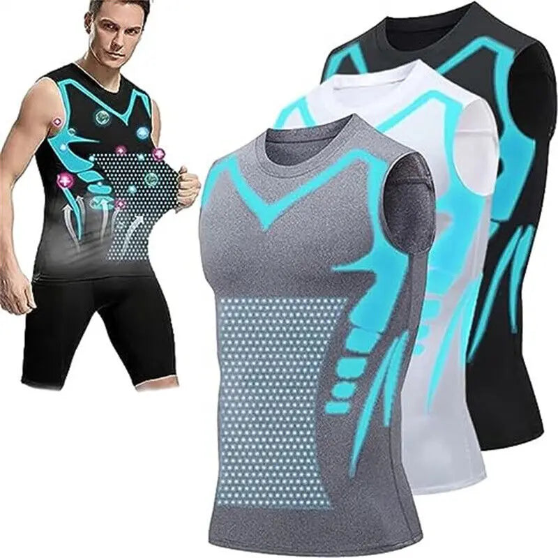 Men's Ionic Shaping Vest Ice-Silk Slimming Vest Body Shaper Compression T-Shirts Tank Top Tummy Control Quick-dry Fitness Shirts