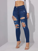 2024 Summer New Women's Ripped Jeans High Stretch Slim Pants