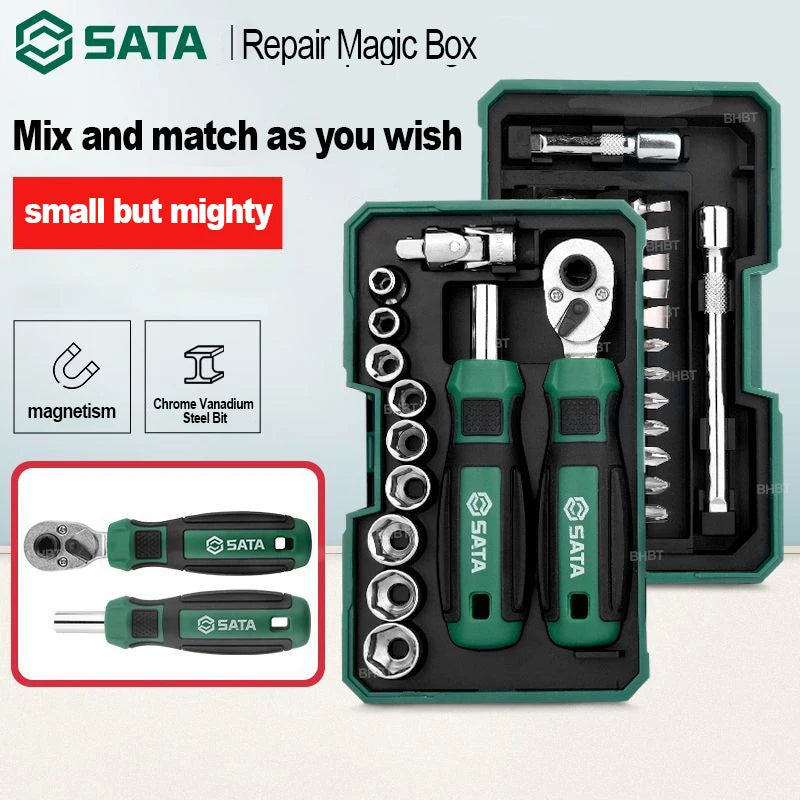 SATA 38 in 1 Tool Set Portable Ratchet Wrench Screwdriver Socket Batch Multi functional Auto Repair Tool Set