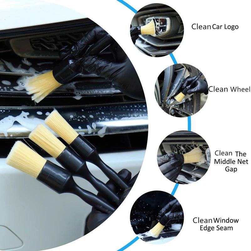 Car Detail Brush Set: Premium Boar Hair Bristle Brushes for Auto Cleaning  ourlum.com   