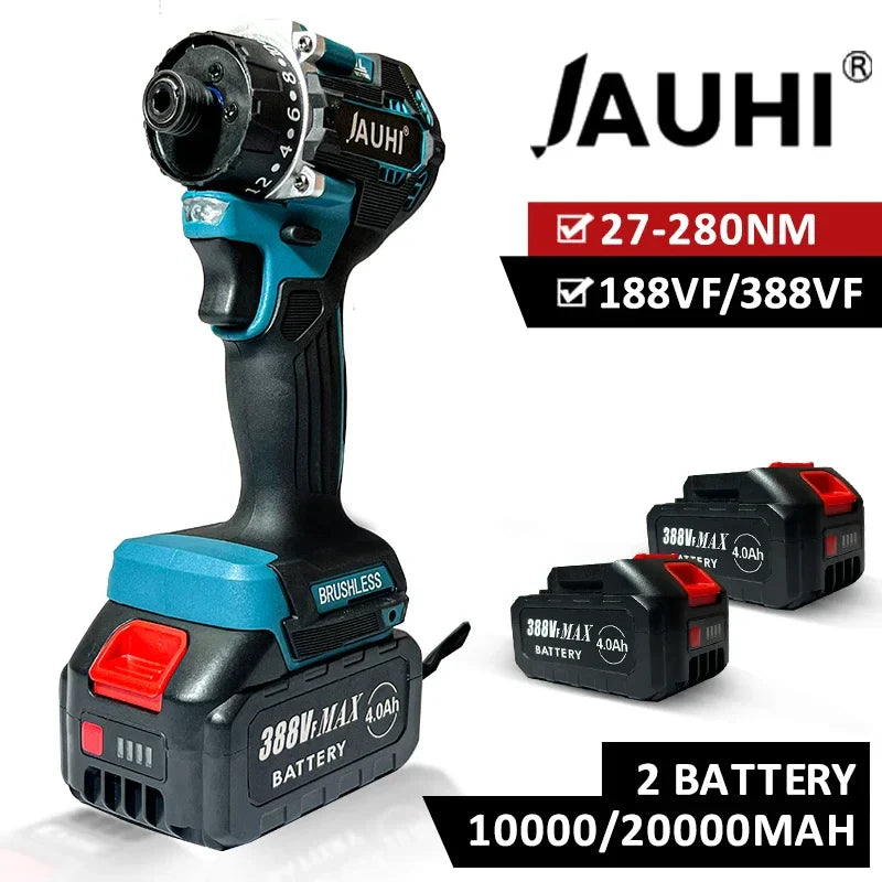 JAUHI 280NM 20+1 Torque Brushless Electric Screwdriver Cordless Drill Rechargeable Mini Power Driver Tools For Makita Battery  ourlum.com   