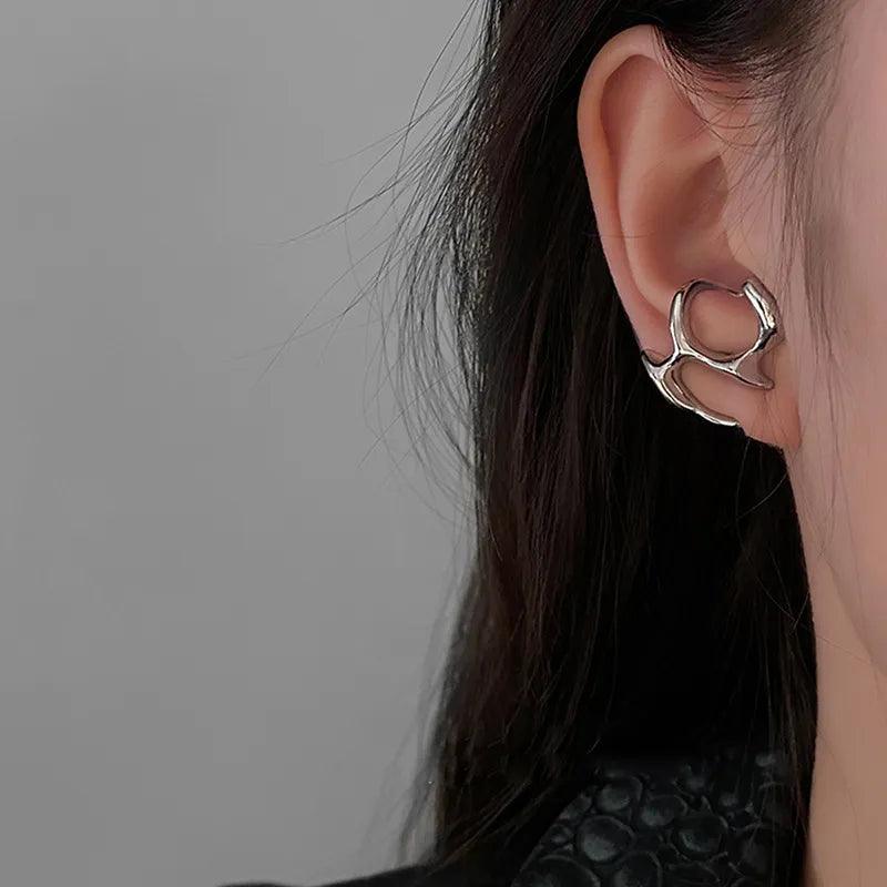 Liquid Silver Geometric Clip Earrings - Y2K Punk Fashion Jewelry  ourlum.com   