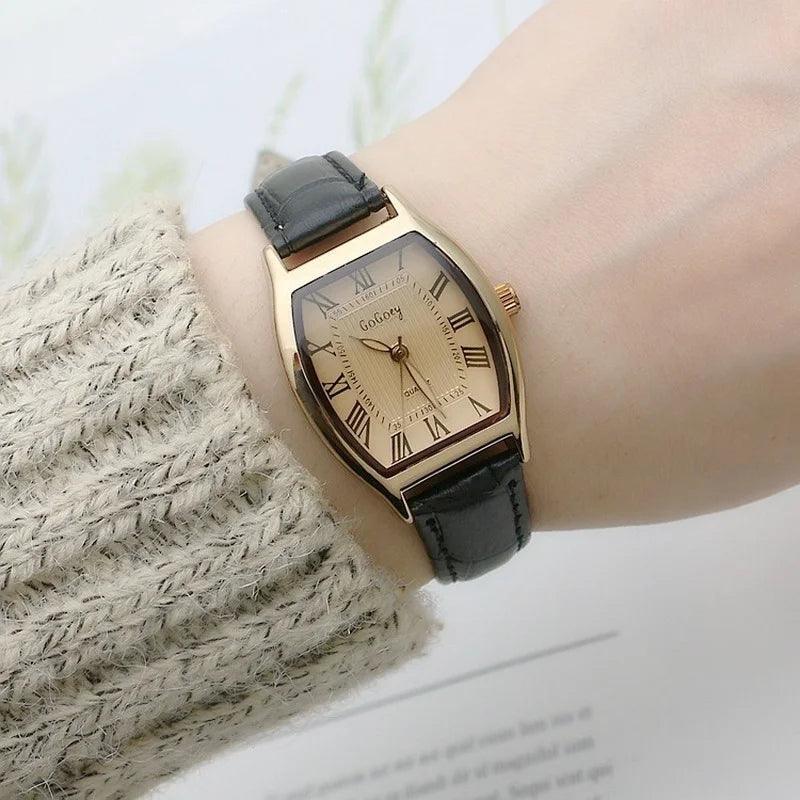 Vintage Brown Leather Women's Watch with Quartz Movement and Stop Watch Feature  ourlum.com   