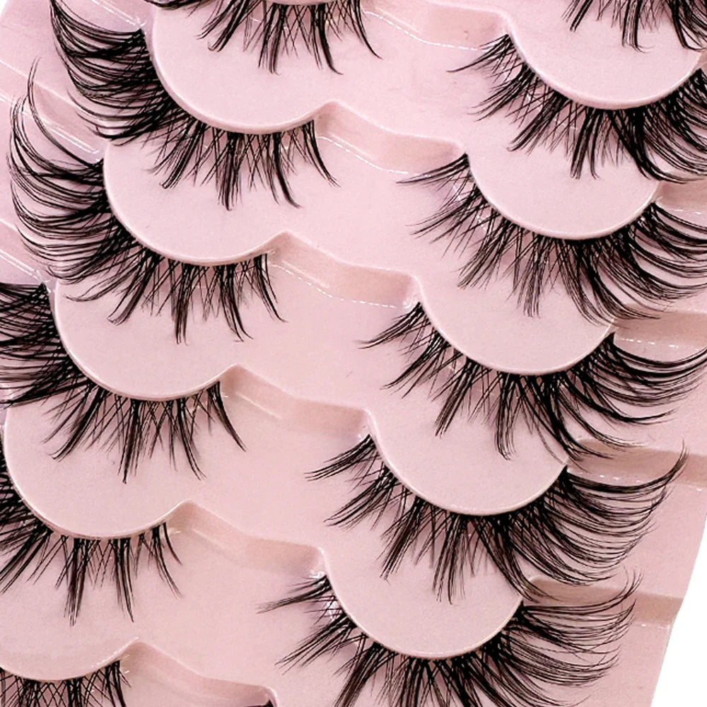 NEW 7Pairs Lashes manga Lashes 3D Clear Band Lashes Natural Look Wispy Mink Eyelashes Fluffy Cat Eye Lashes Pack Fake Eyelashes  ourlum.com   