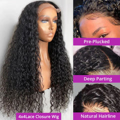 Brazilian 13x4 Transparent Curly Lace Front Human Hair Wig - Pre-Plucked Water Wave Frontal for Natural Style