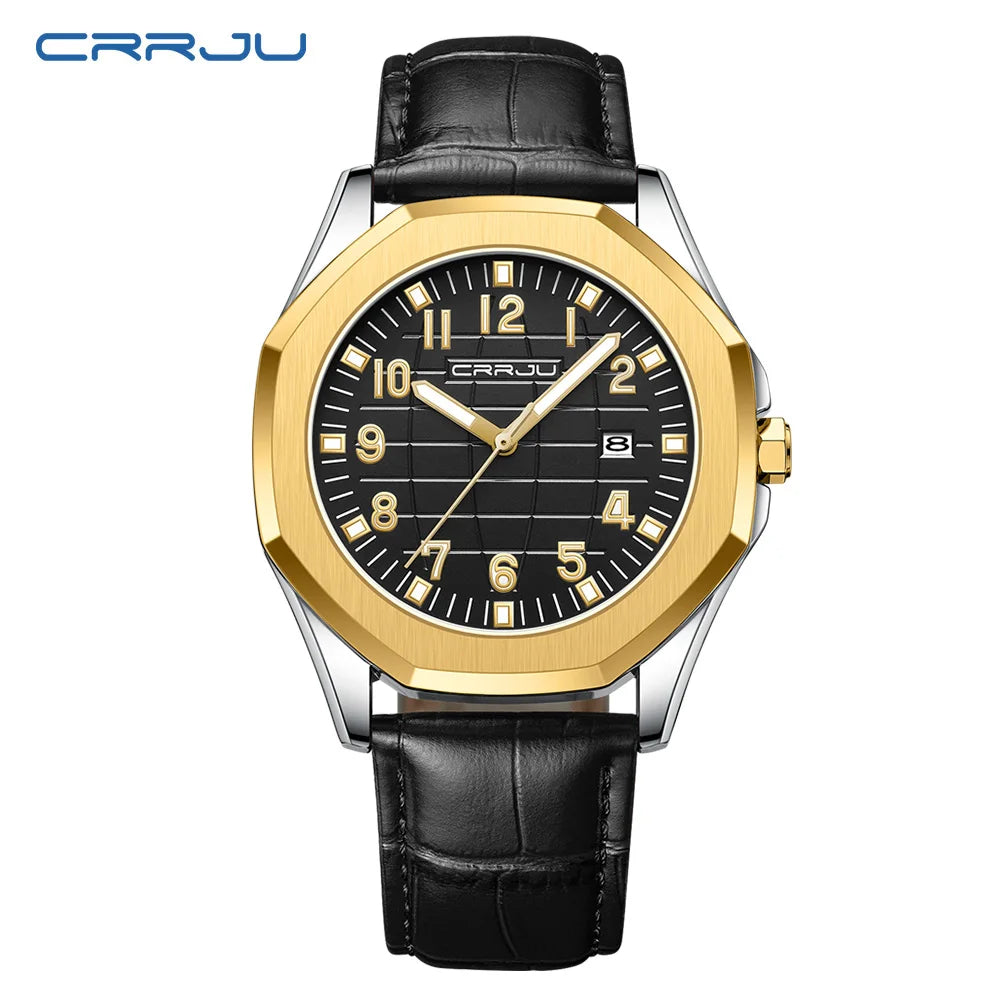 CRRJU Men's Calendar Quartz Watch with Waterproof Leather Strap for Daily Wear  OurLum.com GB  