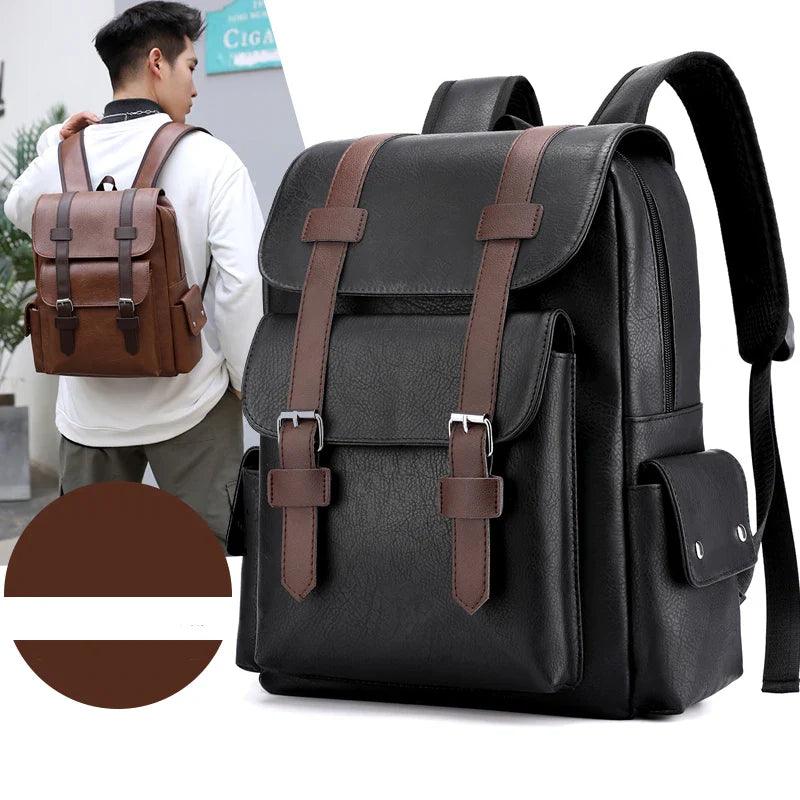 2023 Men Backpack PU Leather Bagpack Large Laptop Backpacks Male Mochilas Black Schoolbag For Teenagers Boys Brown Sac A Dos  ourlum.com   