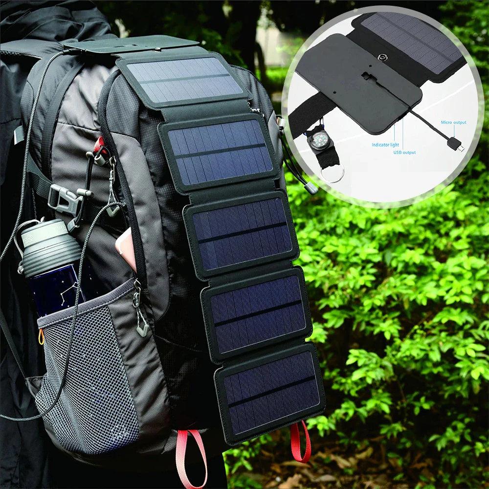 20W 5V USB Solar Power Bank Phone Charger Foldable Solar Panels with Compass Outdoor Camping Emergency Home Portable Solar Cell