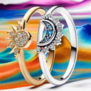 Celestial Crystal Blue Moon & Sun Ring Elegant Style