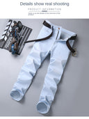 Brand Top Classic Style Men Light Blue Denim Trousers