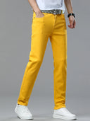 Four Season New Men's Yellow Jeans Fashion Business Casual Straight Denim Stretch Trousers All-match Men's Casual Pants Jeans