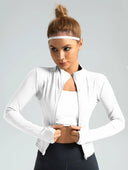 High Quality Waist Slimming Training Tops Women's  Tight Stand Collar Full Zipper long Sleeves Fitness Running Yoga shirts