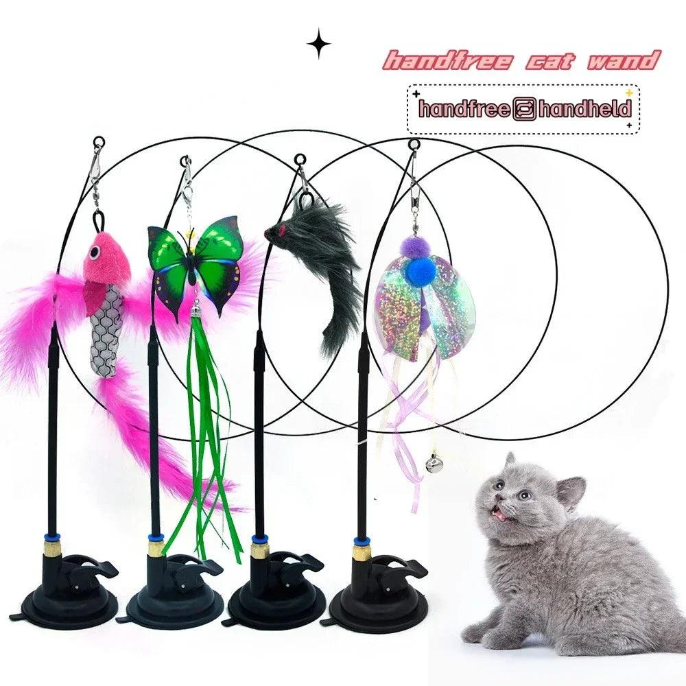 Interactive Feather Cat Wand Toy with Suction Cup Base: Engage Your Feline Friend  ourlum.com   