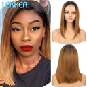 Ombre Brown Bone Straight Bob Lace Front Wig Glueless 99J Red