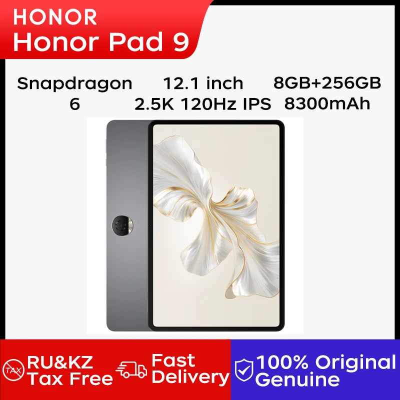 2024 Huawei Honor Pad 9 Tablet 12.1 Inch 2.5K 120Hz IPS Screen Snapdragon 6 CPU 8GB 128GB 8300mAh Battery 13MP Camera Tablet PC