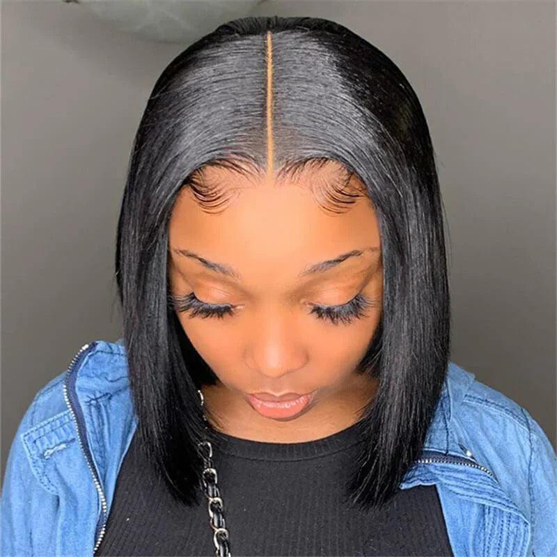 13x4 Glueless Bone Straight Bob Wig Lace Front Human Hair Wigs For Women HD Transparent Full Lace Frontal Wig Ready To Go 180%  ourlum.com   