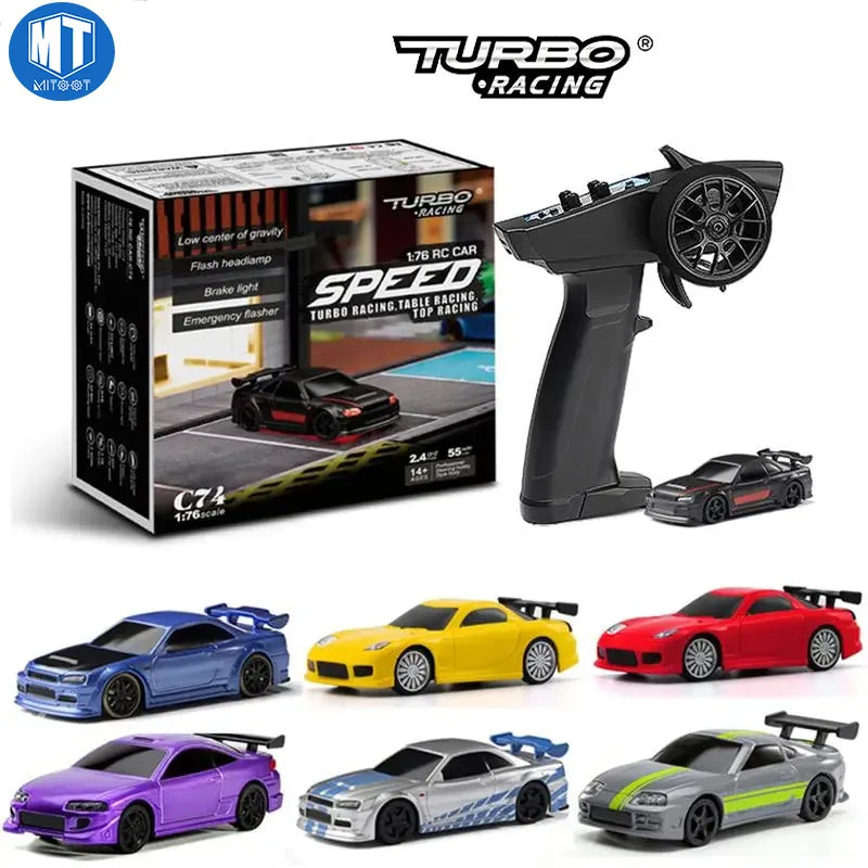 Mini RC Car Kit with Full Proportional Remote Control - Turbo Racing 1:76 Sports Vehicle  ourlum.com   