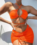 Lace-Up Bikini Set with Skirt - Flattering High Waist Swimwear