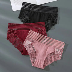 Elegant Lace Panties Trio: Stylish Breathable Underwear Set - Ultimate Comfort & Style!
