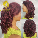 16-Inch Burgundy 99J Pre-Plucked Full Lace Curly Bob Wig