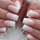 French False Nails Chic Nude White Short Square Tips Glue