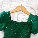 Dark Green Princess Dress Elegant Layered Square Collar