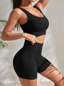 Seamless Ribbed 2-Piece Women's Yoga Set for Fitness and Running