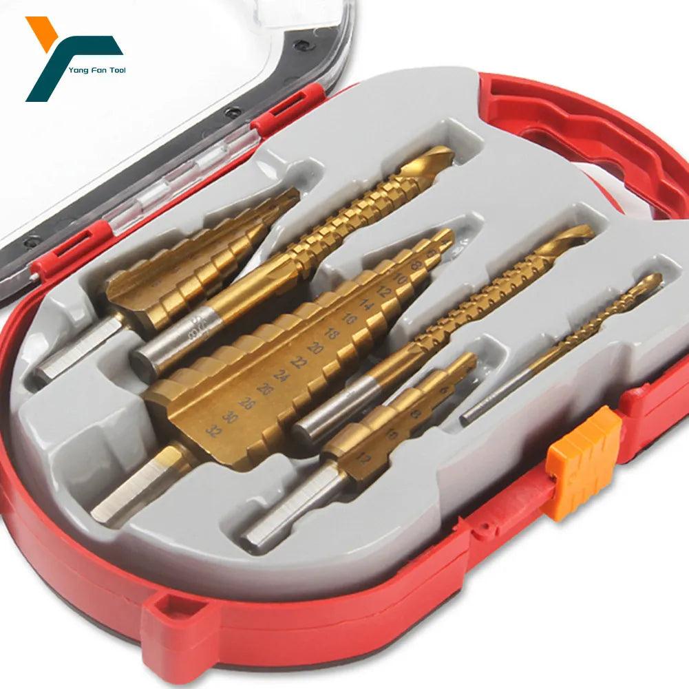6-Piece Titanium Coated Step Drill and Saw Bit Set for Woodworking and Metal Drilling  ourlum.com   