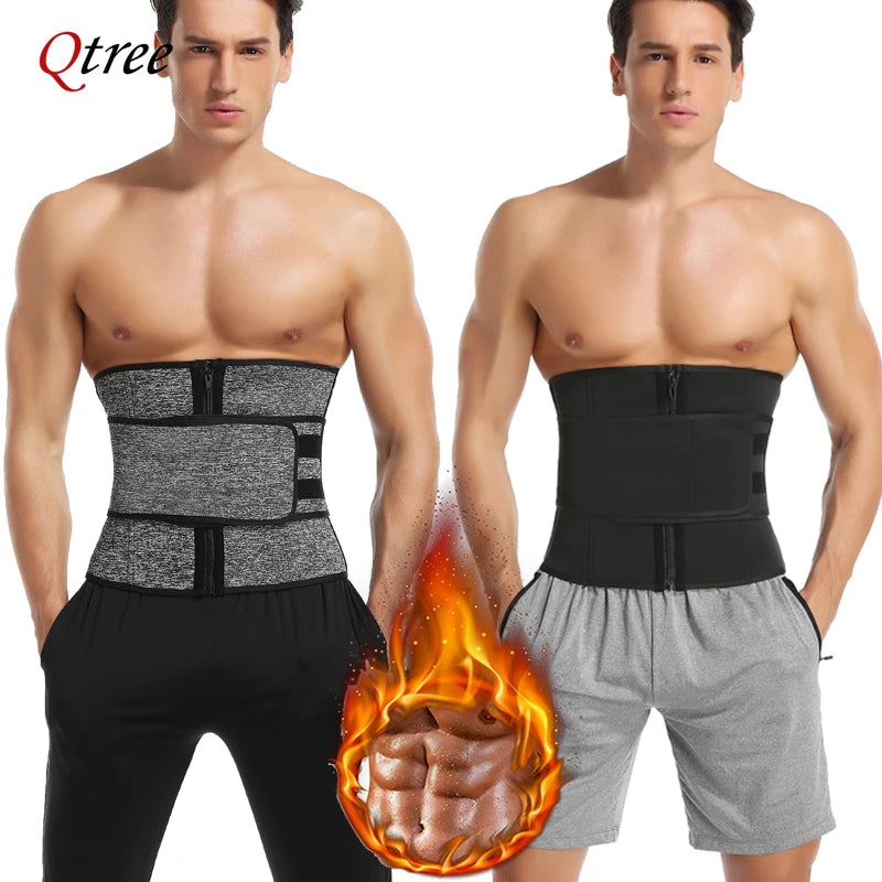 Qtree Men Workout Waist Trainer Tummy Slimming Sheath Sauna Body Shaper Trimmer Belt Abs Abdomen Mens Shapewear Weight Loss