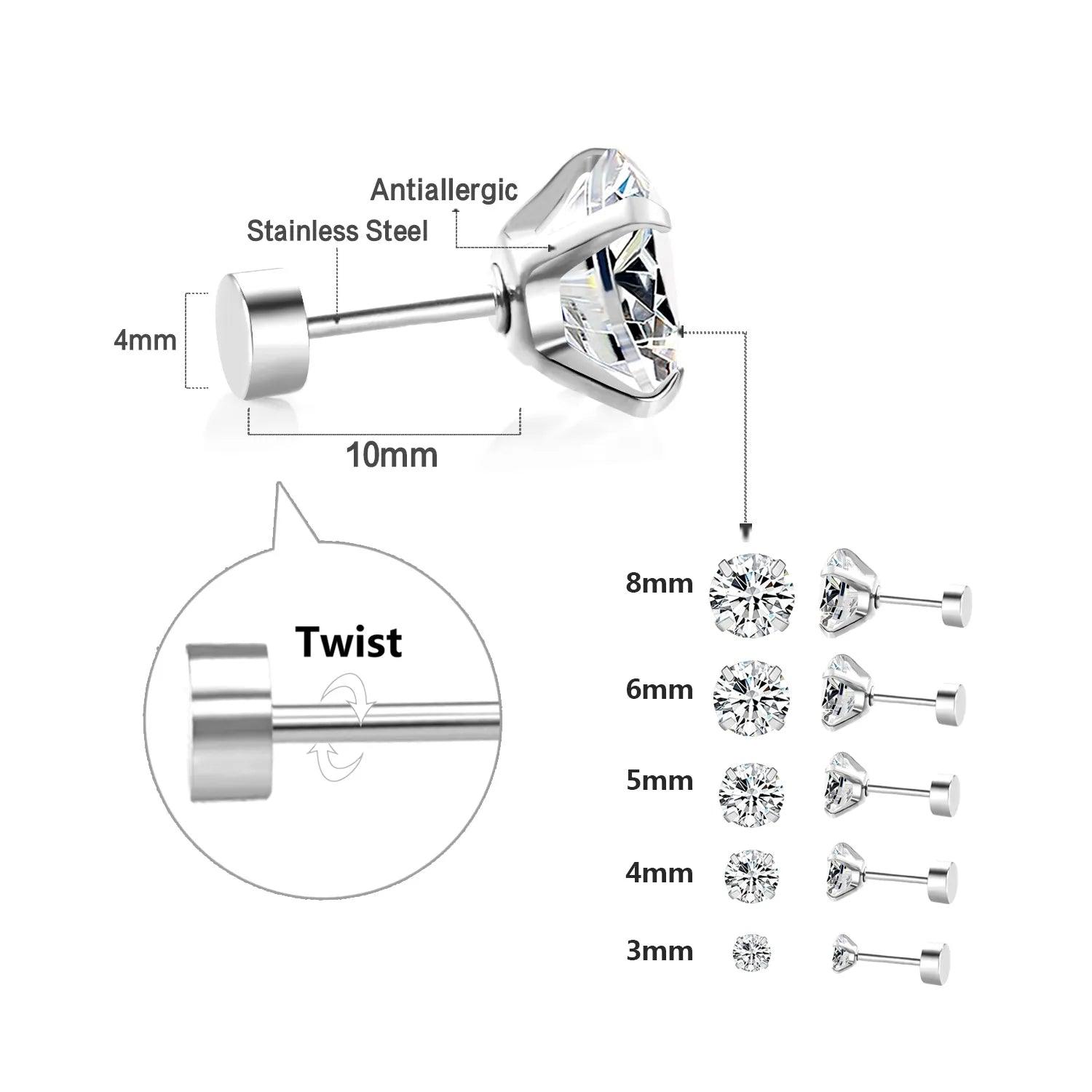 LUXUSTEEL Stainless Steel Crystal Stud Earrings: Trendy Clear Cubic Zirconia Jewelry  ourlum.com   