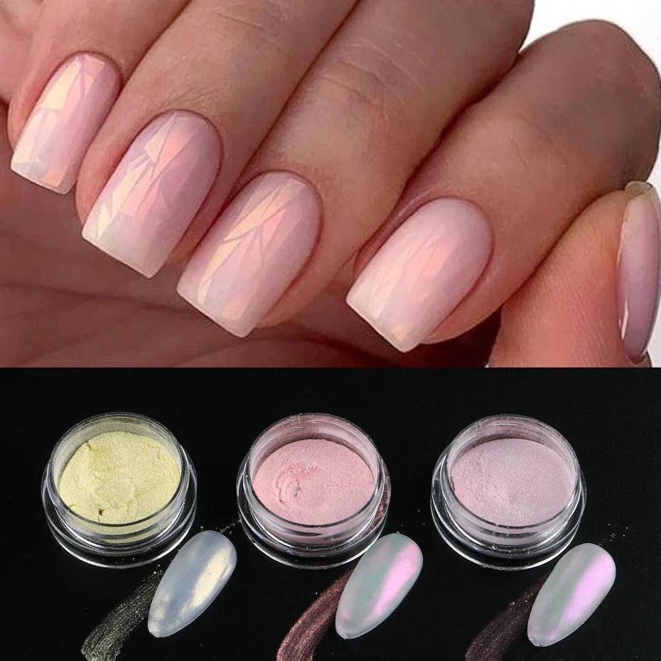 1 Box Aurora Nail Fairy Powder Pigment Pearl White Rubbing on Nail Art Glitter Dust Chrome Manicure Holographic Decorations TRX  ourlum.com   