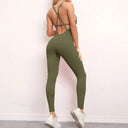 Backless Goddess Yoga Jumpsuit Set with Cross Straps and High Waist Leggings  OurLum.com Army green S 