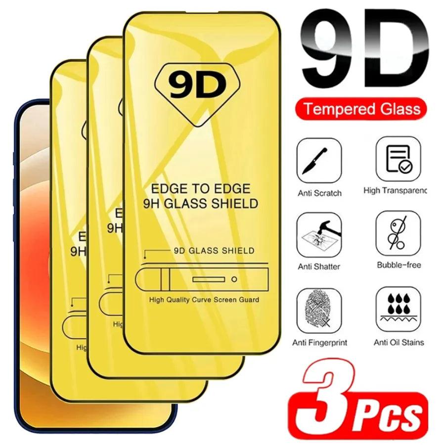 9D Tempered Glass Screen Protectors for Various iPhone Models - Pack of 3  ourlum.com For iPhone 15 3Pcs Black Tempered Glass