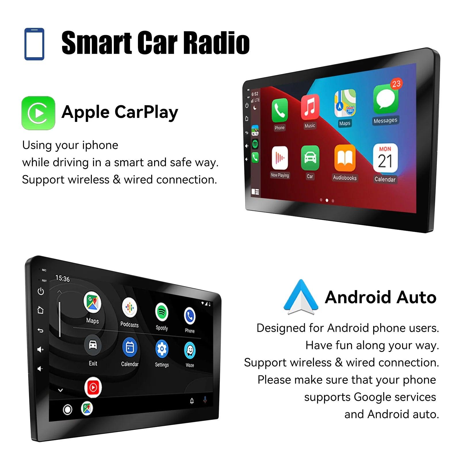 ESSGOO 2 Din Car Stereo with Carplay, Android Auto, 7-10 Inch Display, 4G 64G Multimedia Player - GPS, WiFi, DSP, AM RDS, AHD Autoradio  ourlum.com   