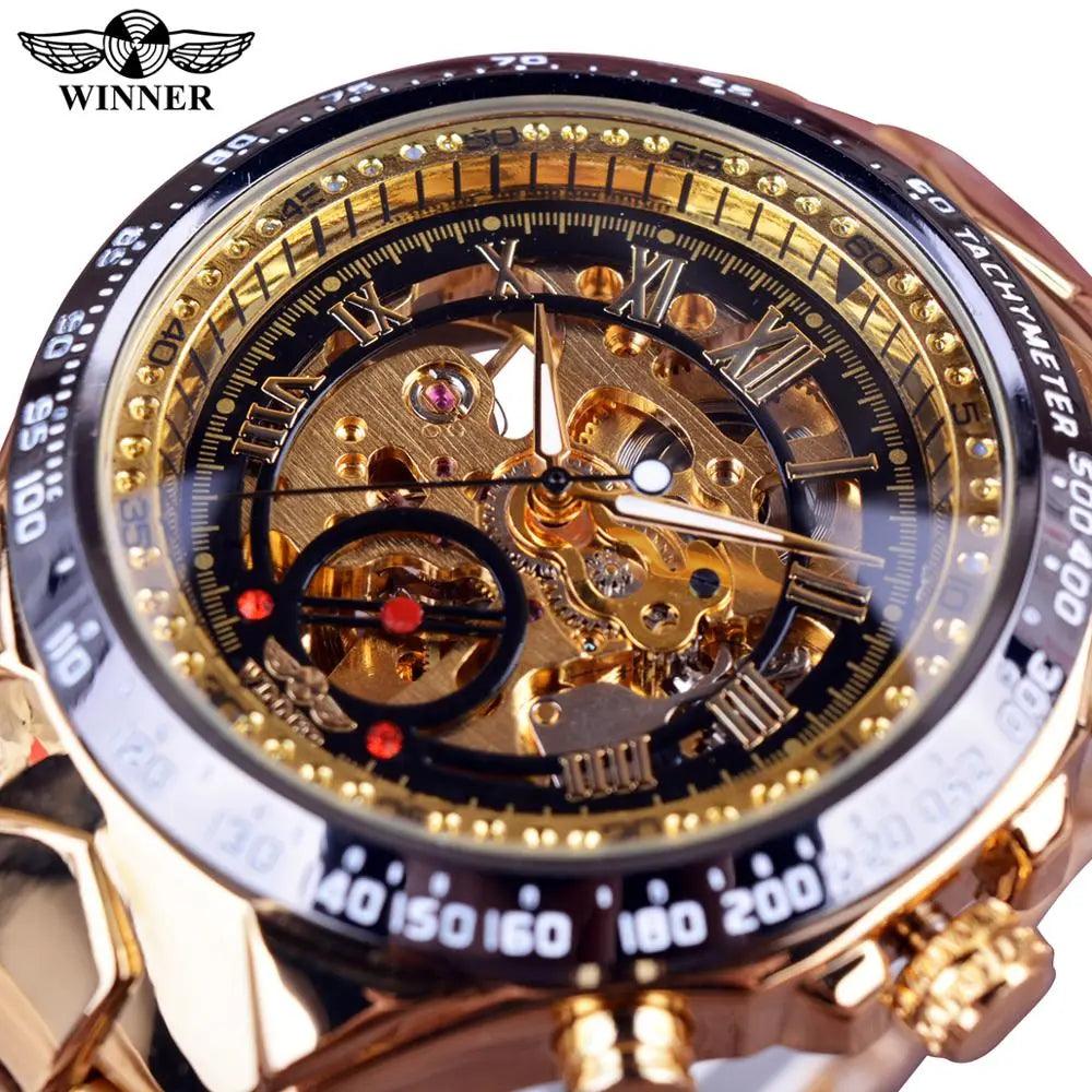 Skeleton Dial Stainless Steel Automatic Sport Watch for Men - Top Luxury Brand Skeleton Mechanical Wristwatch  ourlum.com   