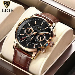 Chronograph Business Watch: LIGE Men's  Stylish Leather Timepiece - Luxury Wristwatch