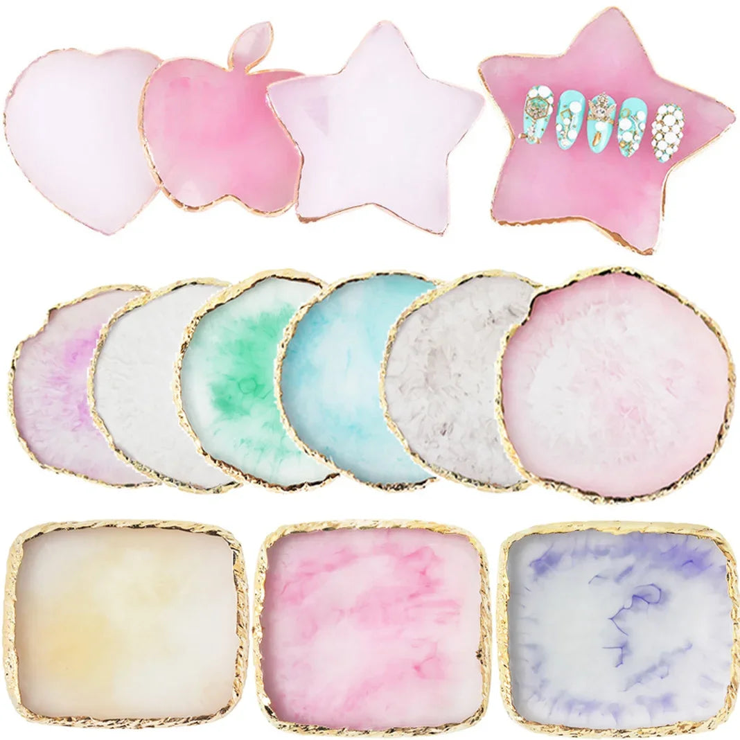 18 Styles Resin Agate Stone Nail Color Palette Gel Polish Pallet Mixing Drawing Paint Plate Manicure Nails Art Display Shelf  ourlum.com   