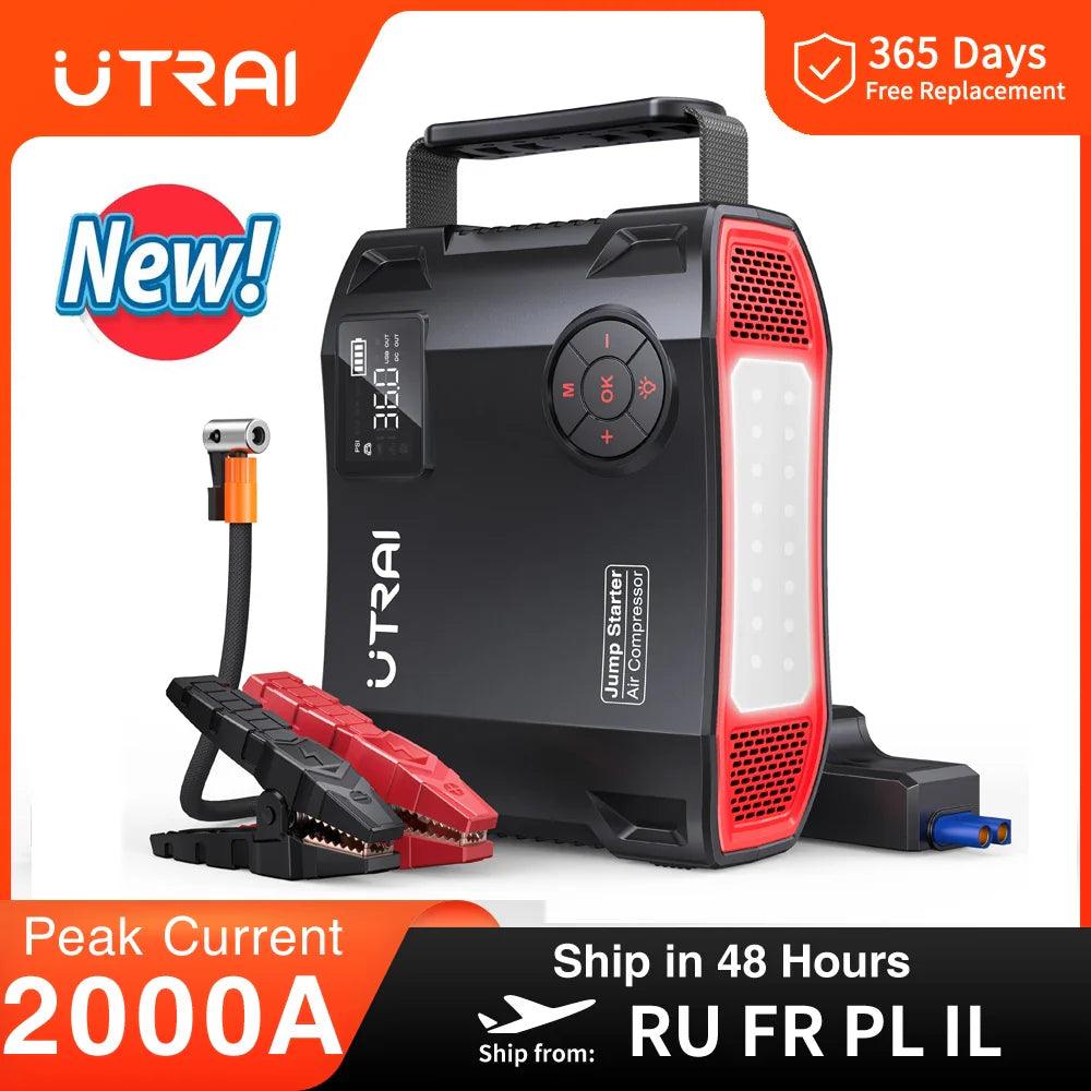 UTRAI Compressor 150PSI Air Pump Bicycle Car 2000A Jump Starter  Power Bank Wireless Tire Inflator LED Air Compressor  ourlum.com   