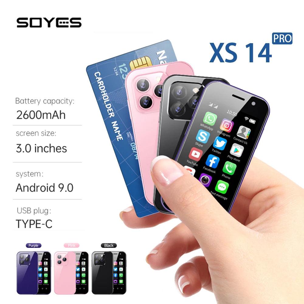 Compact SOYES XS14 Pro Mini Smartphone - 3.0" 4G LTE, 3GB RAM, Android 9.0, Face Recognition, Long Battery Life