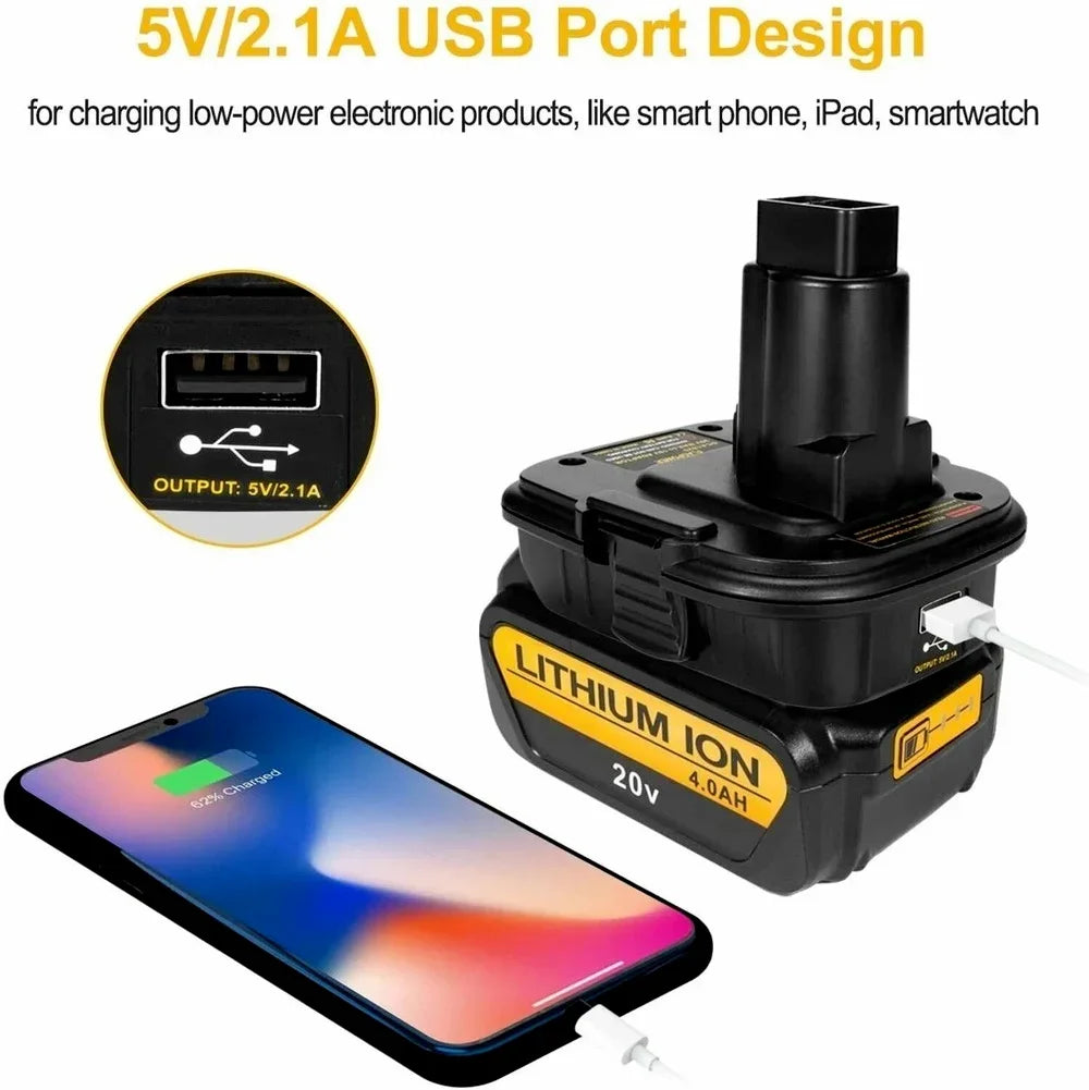 Dewalt to Ryobi Battery Adapter with USB Port for Versatility