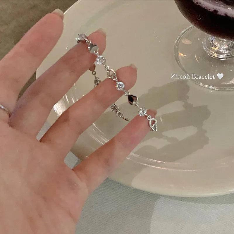 Y2K Zircon Ins Women's Bracelet with Sparkling Hollow Heart Chain - Trendy Korean Fashion Jewelry  ourlum.com   