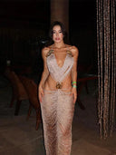 Bright Silk Glitter Evening Gown Sequin Halter Dress Elegant