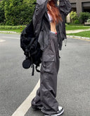 Y2K Parachute Black Pants Women Hippie Streetwear Cargo Trousers