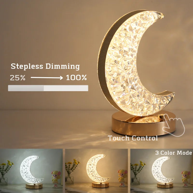 Bedroom Crystal Touch Dimming Night Light Girls Room Home Decor Aesthetics USB Bedside LED Ambient Table 3d Moon Lamp  ourlum.com   