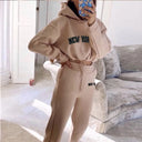 Womens 2 Pieces Suit Hooded Print Pullover Tracksuit Set