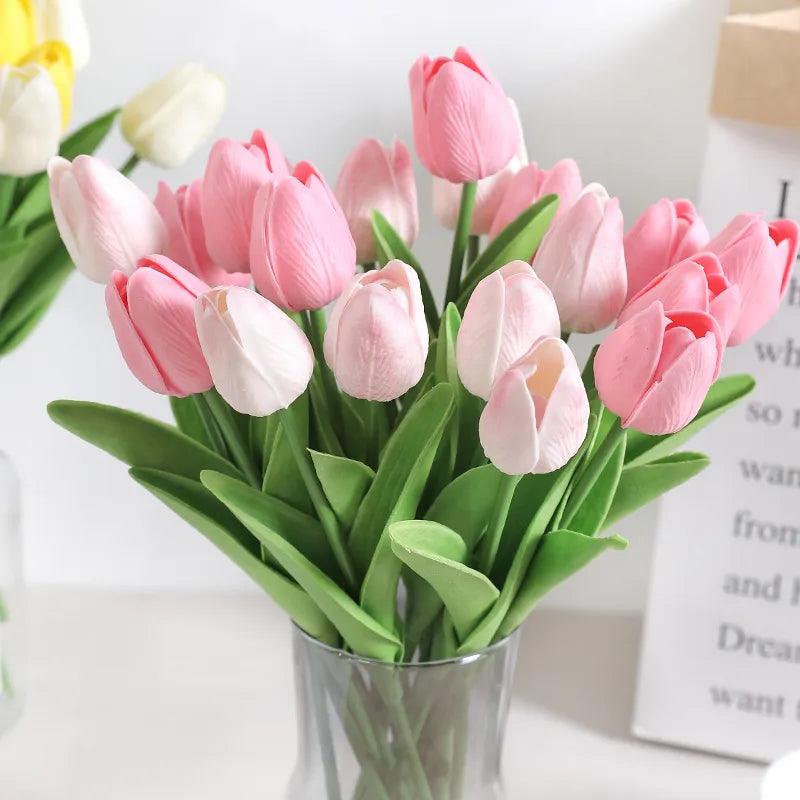 Artificial Tulip Bouquet: Vibrant Wedding Home Garden Vase Decor  ourlum.com   